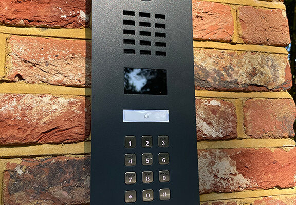 Black access control with keypad and camera