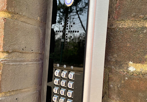 Black access control with keypad and camera